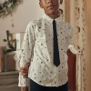 Sergent Major Chemise-Chemise blanche &agrave; imprim&eacute; No&euml;l et cravate bleu marine