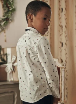 Sergent Major Chemise-Chemise blanche &agrave; imprim&eacute; No&euml;l et cravate bleu marine