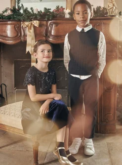 Sergent Major Chemise-Chemise blanche &agrave; imprim&eacute; No&euml;l et cravate bleu marine