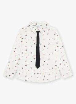 Sergent Major Chemise-Chemise blanche &agrave; imprim&eacute; No&euml;l et cravate bleu marine