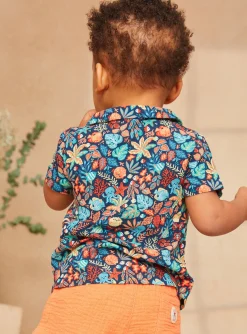 Sergent Major Chemise, T-shirt & Polo-Chemise bleu marine &agrave; imprim&eacute; animaux marins et feuilles multicolores
