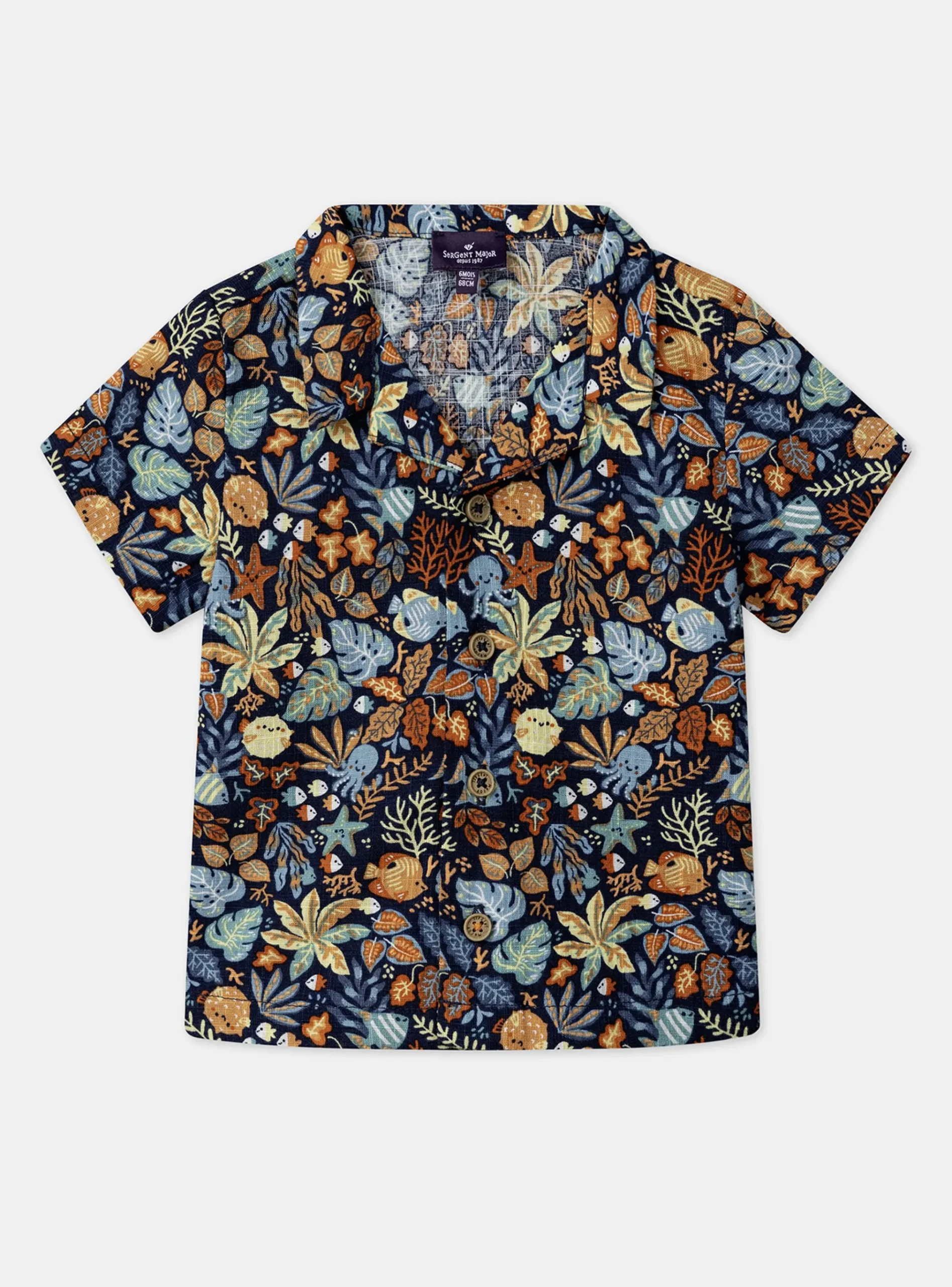 Sergent Major Chemise, T-shirt & Polo-Chemise bleu marine à imprimé animaux marins et feuilles multicolores