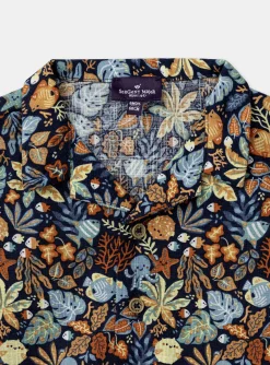 Sergent Major Chemise, T-shirt & Polo-Chemise bleu marine à imprimé animaux marins et feuilles multicolores