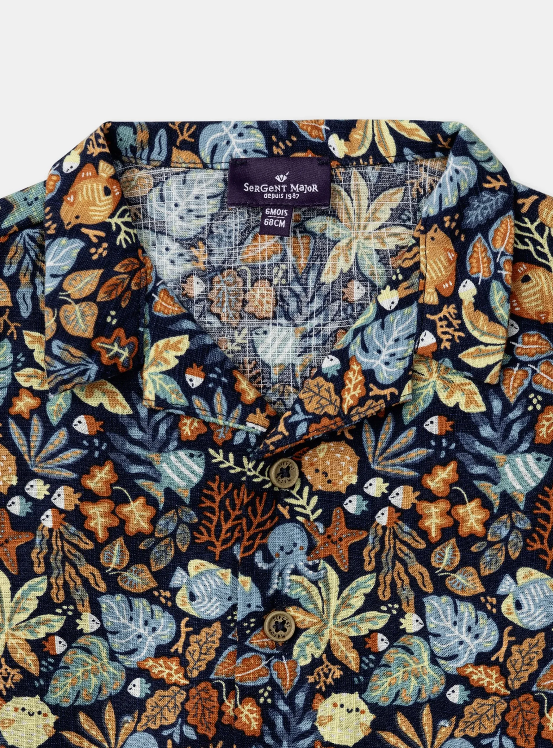 Sergent Major Chemise, T-shirt & Polo-Chemise bleu marine à imprimé animaux marins et feuilles multicolores