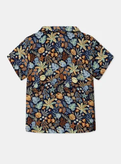 Sergent Major Chemise, T-shirt & Polo-Chemise bleu marine à imprimé animaux marins et feuilles multicolores