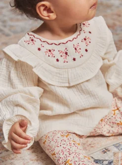 Sergent Major T-shirt & Blouse-Chemisier &eacute;cru &agrave; volants en double gaze de coton