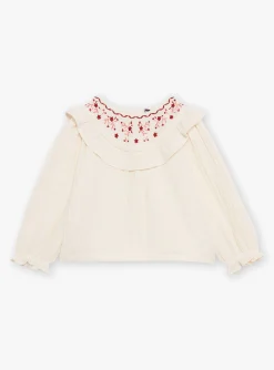 Sergent Major T-shirt & Blouse-Chemisier &eacute;cru &agrave; volants en double gaze de coton