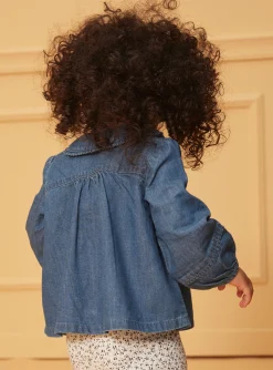Sergent Major T-shirt & Blouse-Chemisier en jean bleu &agrave; col volant&eacute;