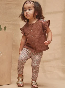 Sergent Major T-shirt & Blouse-Chemisier fluide marron chocolat avec broderies