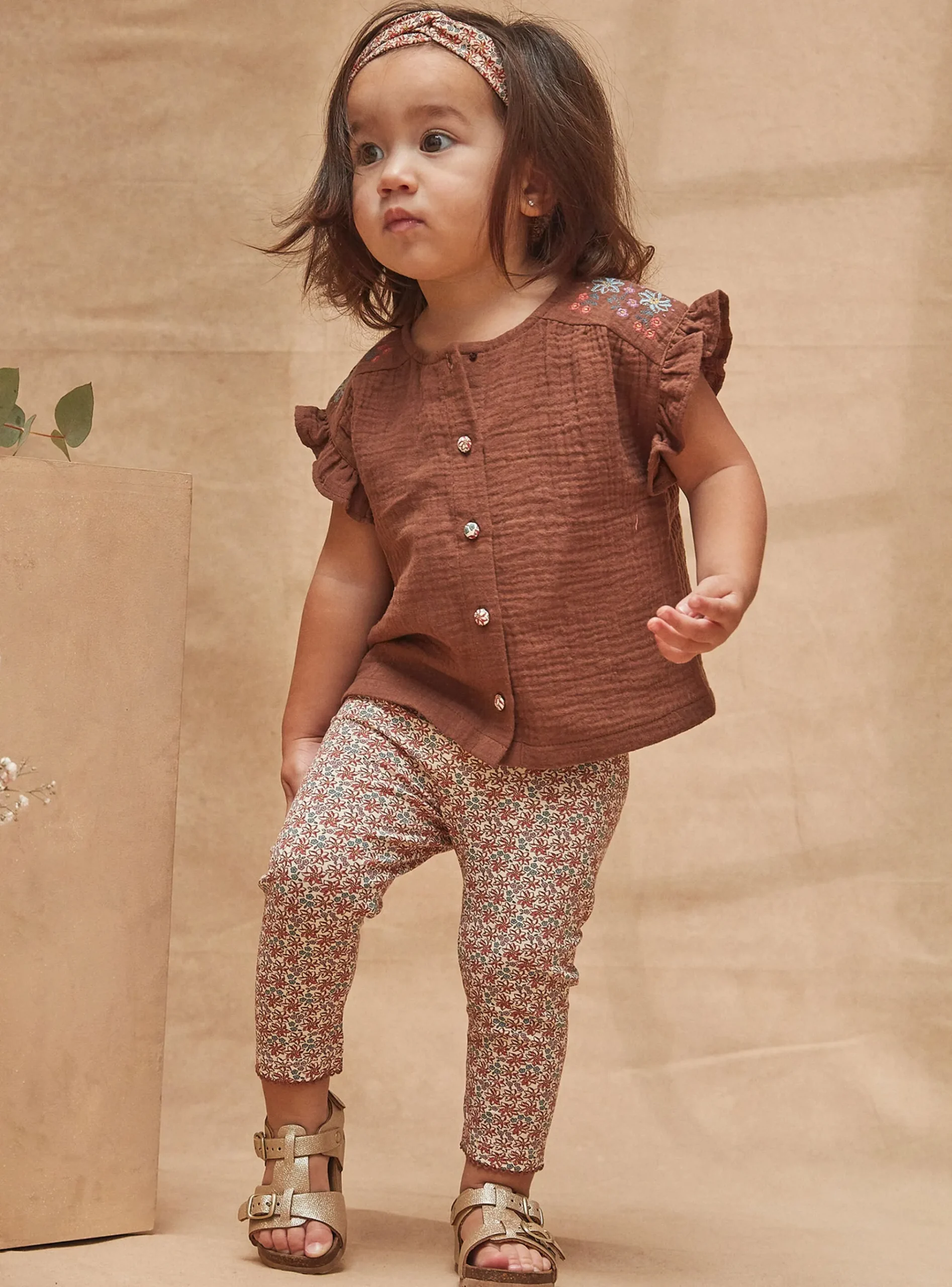Sergent Major T-shirt & Blouse-Chemisier fluide marron chocolat avec broderies