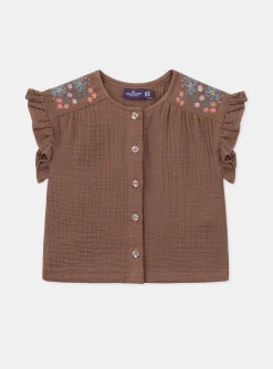 Sergent Major T-shirt & Blouse-Chemisier fluide marron chocolat avec broderies