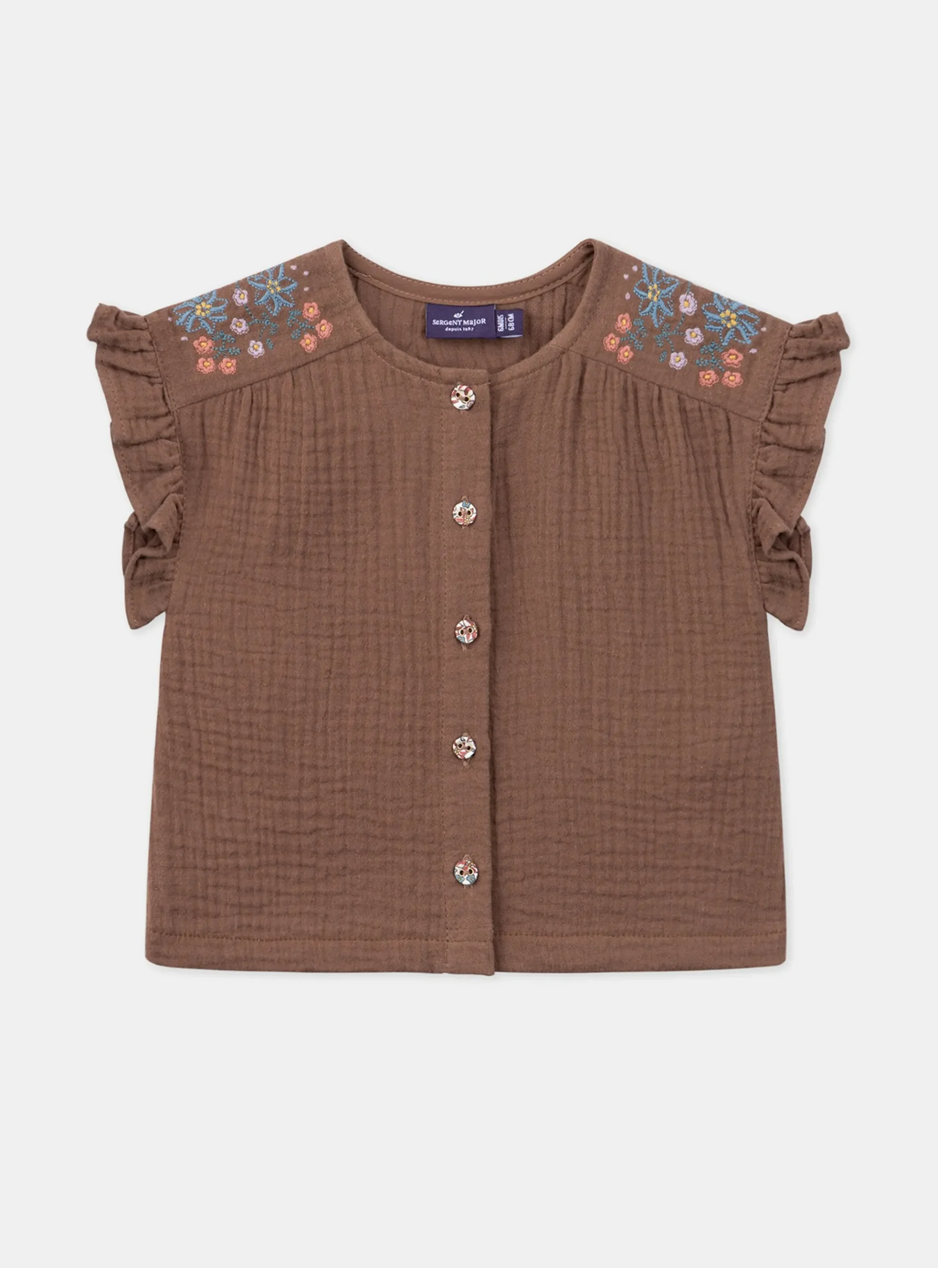 Sergent Major T-shirt & Blouse-Chemisier fluide marron chocolat avec broderies