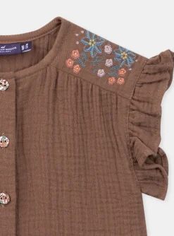 Sergent Major T-shirt & Blouse-Chemisier fluide marron chocolat avec broderies