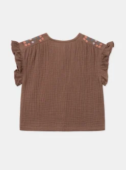 Sergent Major T-shirt & Blouse-Chemisier fluide marron chocolat avec broderies