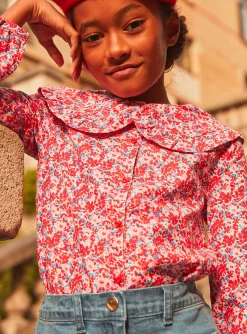 Sergent Major Blouse & T-shirt-Chemisier rose, rouge et lilas à imprimé fleuri en twill gratté