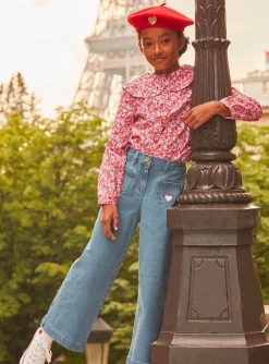 Sergent Major Blouse & T-shirt-Chemisier rose, rouge et lilas &agrave; imprim&eacute; fleuri en twill gratt&eacute;