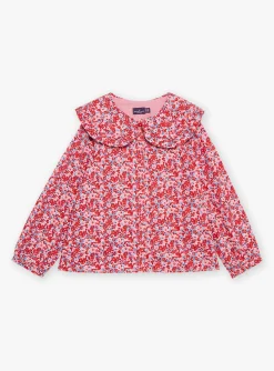 Sergent Major Blouse & T-shirt-Chemisier rose, rouge et lilas &agrave; imprim&eacute; fleuri en twill gratt&eacute;