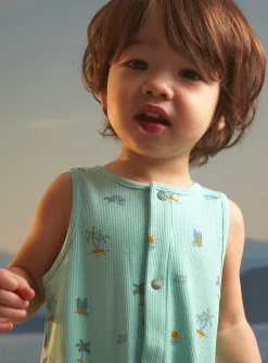 Sergent Major Maillot De Bain-Combinaison sans manches turquoise &agrave; imprim&eacute; &agrave; rayures