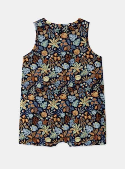 Sergent Major Ensemble, Combinaison & Salopette-Combishort en popeline bleu marine à imprimé poisson et feuilles multicolores