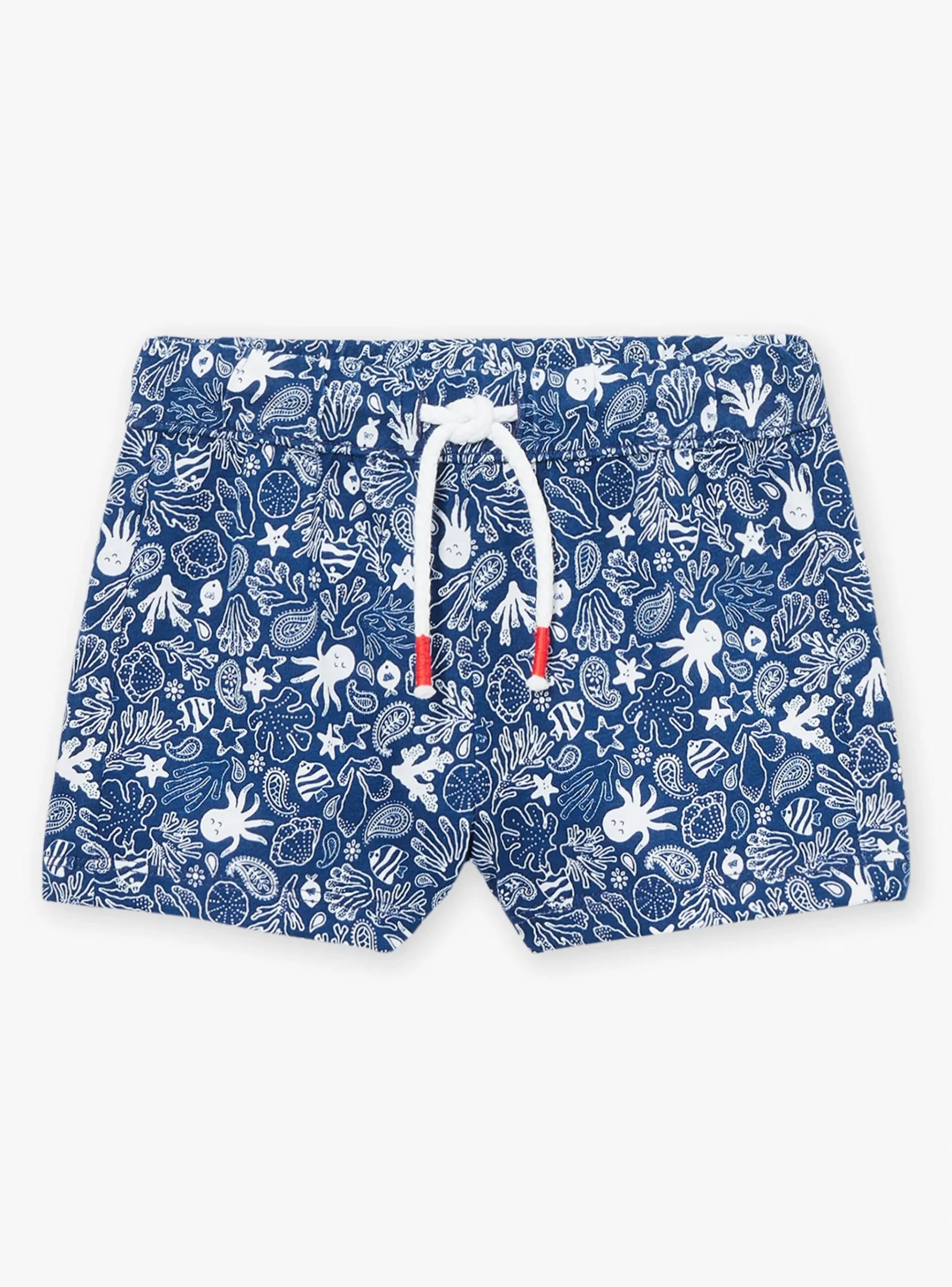 Sergent Major Ensemble, Combinaison & Salopette-Combishort en popeline bleu marine à imprimé poisson et feuilles multicolores