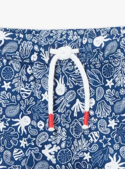 Sergent Major Ensemble, Combinaison & Salopette-Combishort en popeline bleu marine à imprimé poisson et feuilles multicolores