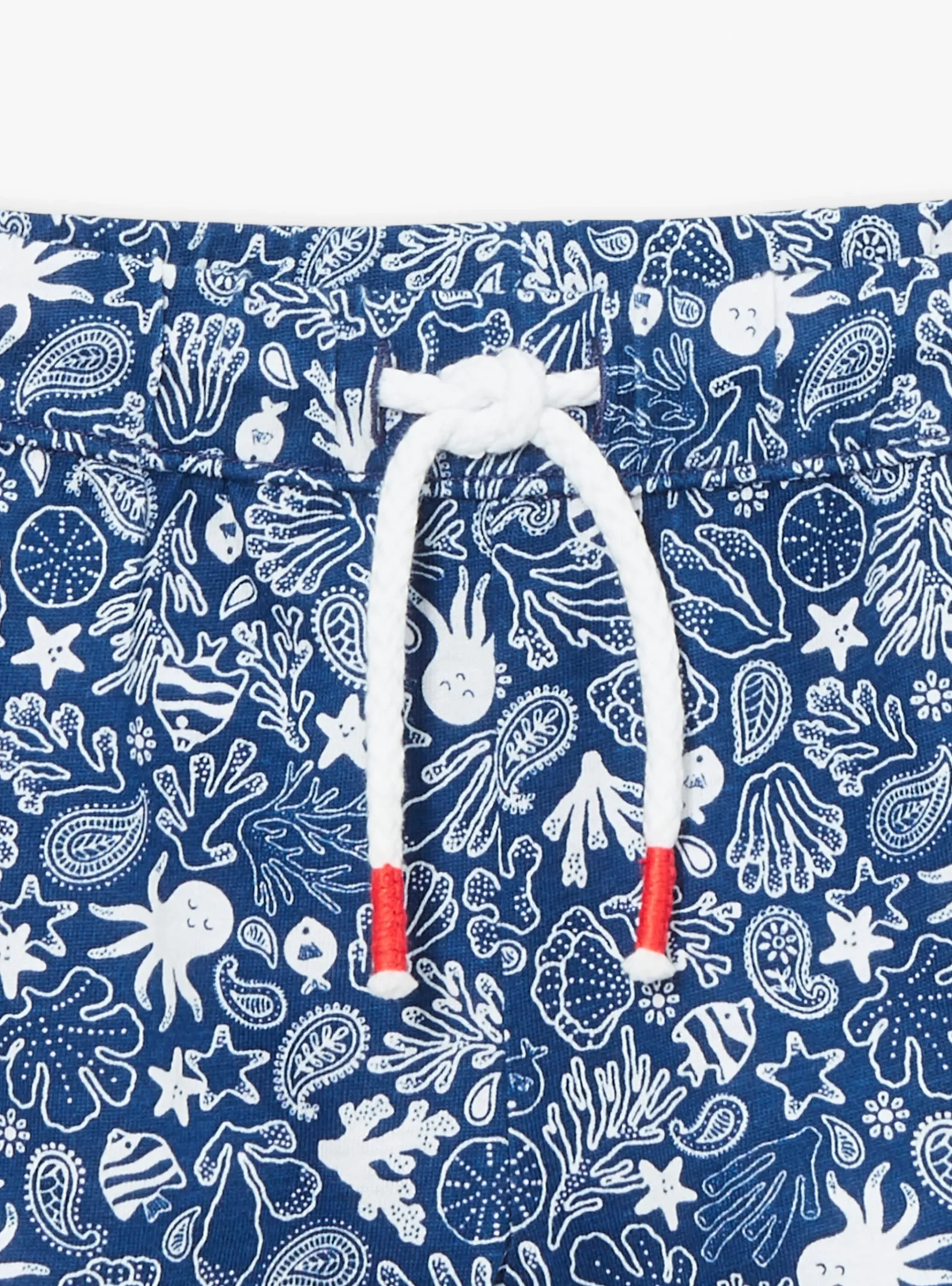 Sergent Major Ensemble, Combinaison & Salopette-Combishort en popeline bleu marine à imprimé poisson et feuilles multicolores