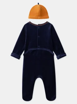 Sergent Major Pyjama & Grenouillère-Dors-bien en velours avec bonnet