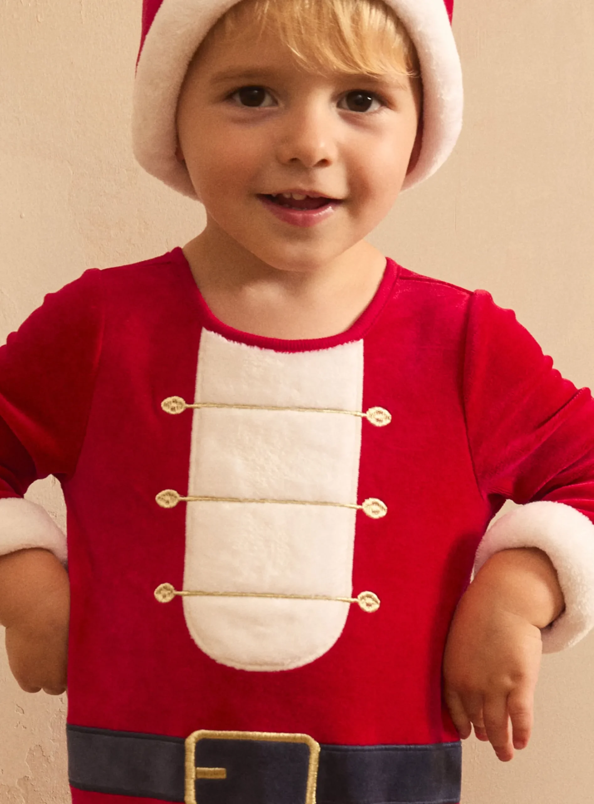 Sergent Major Pyjama & Grenouillère-Dors-bien en velours avec bonnet de Noël