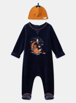 Sergent Major Pyjama & Grenouillère-Dors-bien en velours avec bonnet