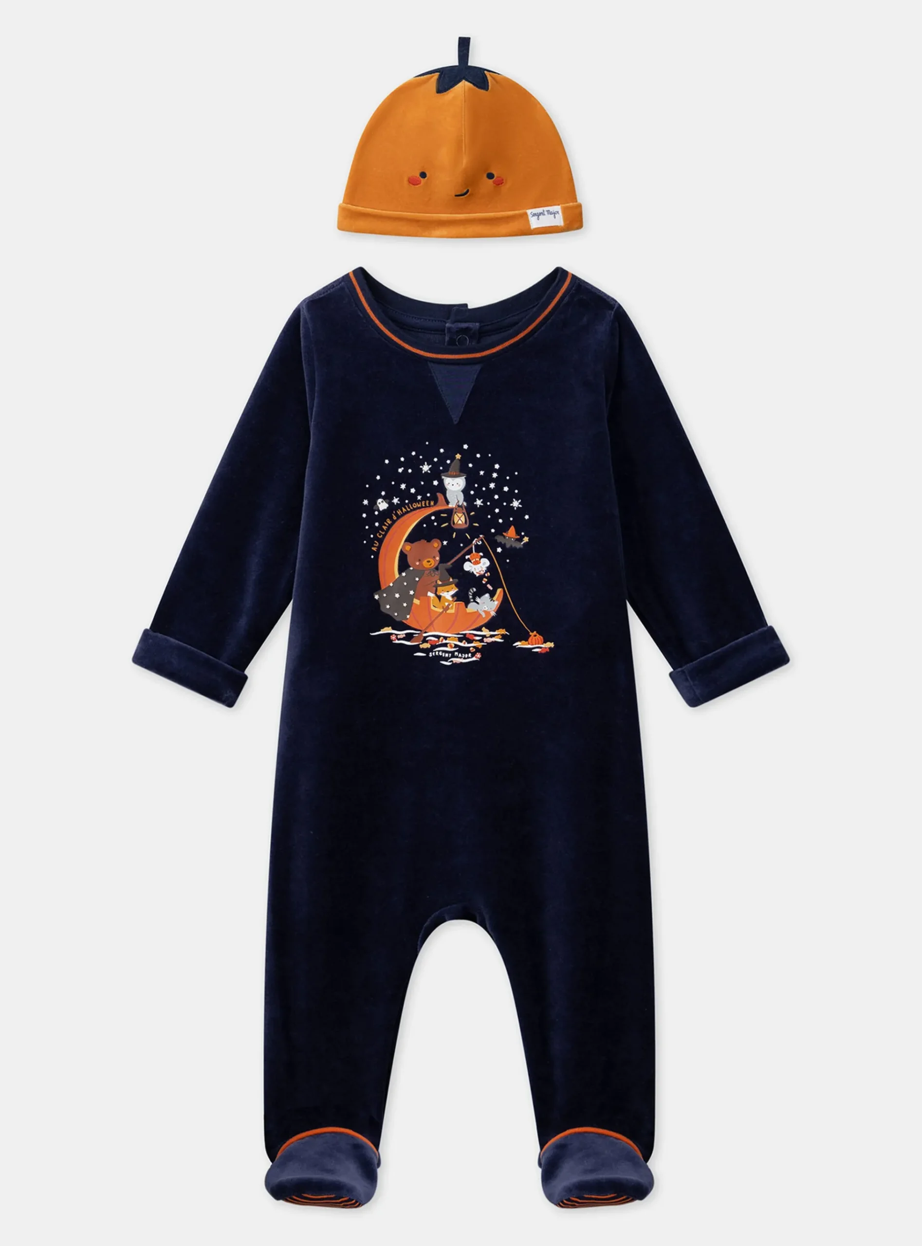 Sergent Major Pyjama & Grenouillère-Dors-bien en velours avec bonnet