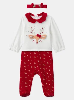 Sergent Major Pyjama & Grenouillère-Dors-bien en velours avec bandeau de No&euml;l