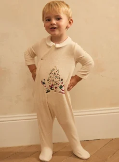 Sergent Major Pyjama & Grenouillère-Dors-bien en velours beige chiné
