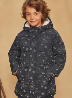 Sergent Major Manteau, Parka & Veste-Doudoune &agrave; capuche bleu marine &agrave; imprim&eacute; syst&egrave;me solaire