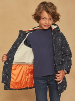 Sergent Major Manteau, Parka & Veste-Doudoune &agrave; capuche bleu marine &agrave; imprim&eacute; syst&egrave;me solaire