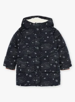 Sergent Major Manteau, Parka & Veste-Doudoune &agrave; capuche bleu marine &agrave; imprim&eacute; syst&egrave;me solaire