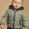 Sergent Major Manteau, Parka & Veste-Doudoune &agrave; capuche vert sauge et bleu marine r&eacute;versible