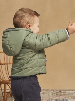 Sergent Major Manteau, Parka & Veste-Doudoune &agrave; capuche vert sauge et bleu marine r&eacute;versible