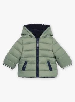 Sergent Major Manteau, Parka & Veste-Doudoune &agrave; capuche vert sauge et bleu marine r&eacute;versible