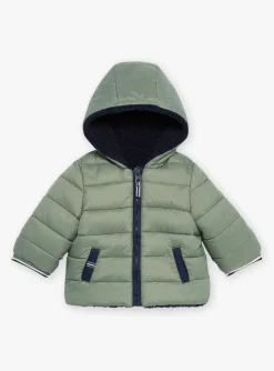 Sergent Major Manteau, Parka & Veste-Doudoune &agrave; capuche vert sauge et bleu marine r&eacute;versible