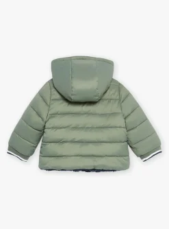 Sergent Major Manteau, Parka & Veste-Doudoune &agrave; capuche vert sauge et bleu marine r&eacute;versible