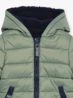Sergent Major Manteau, Parka & Veste-Doudoune &agrave; capuche vert sauge et bleu marine r&eacute;versible