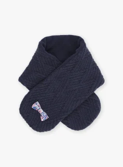 Sergent Major Bonnet, Echarpe & Gant-Echarpe bleu marine en tricot torsad&eacute;