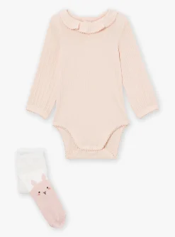 Sergent Major Tenues & Ensembles-Ensemble body, barboteuse et collants &eacute;cru et rose
