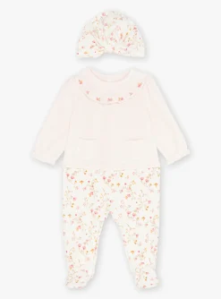 Sergent Major Pyjama & Grenouillère-Ensemble dors-bien et bonnet rose &agrave; imprim&eacute; fleuri