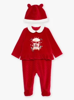 Sergent Major Pyjama & Grenouillère-Ensemble grenouill&egrave;re et bonnet rouge en velours