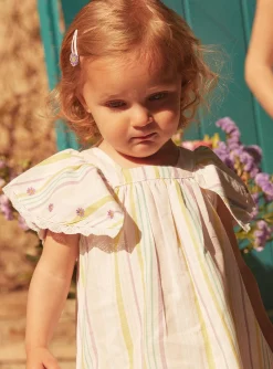 Sergent Major Robe-Ensemble robe et bloomer &eacute;cru &agrave; imprim&eacute; &agrave; rayures en popeline