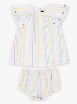 Sergent Major Robe-Ensemble robe et bloomer &eacute;cru &agrave; imprim&eacute; &agrave; rayures en popeline