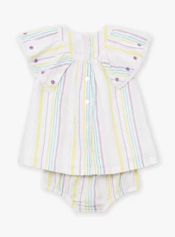 Sergent Major Robe-Ensemble robe et bloomer &eacute;cru &agrave; imprim&eacute; &agrave; rayures en popeline