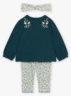 Sergent Major Ensemble, Combinaison & Salopette-Ensemble T-shirt, legging et bandeau vert &eacute;meraude et &eacute;cru en jersey