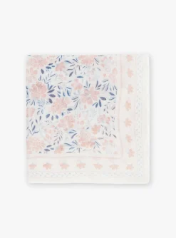 Sergent Major Bonnet, Echarpe & Gant-Foulard &eacute;cru et rose &agrave; imprim&eacute; fleuri